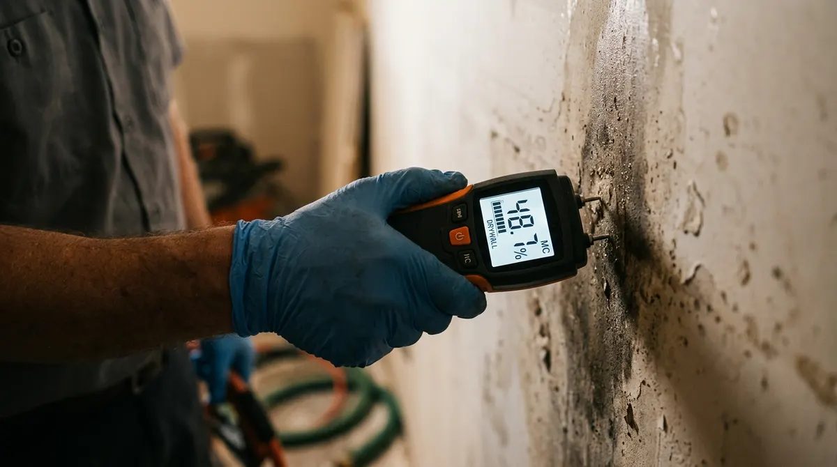 Close-up of Structural Drying & Dehumidification work by Gold Tech Restoration in Bayport